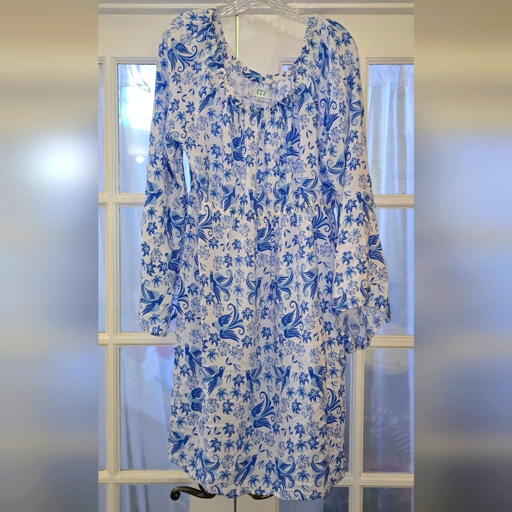 Angela Moore Blue and White Bishop Sleeve Sundress